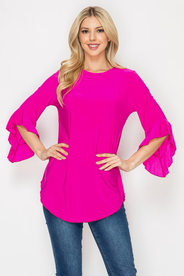 SOLID 3/4 BELL SLEEVES TUNIC TOP