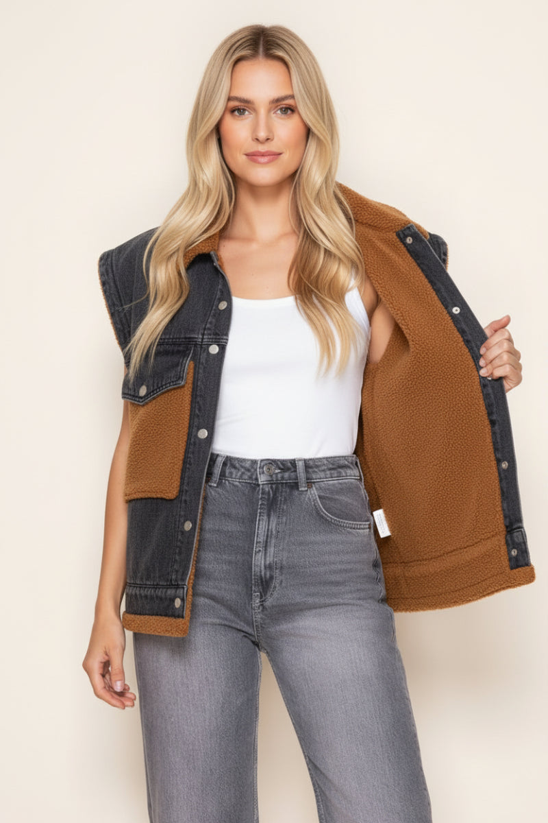 SLEEVELESS DENIM VEST JACKET-WBT11127XL