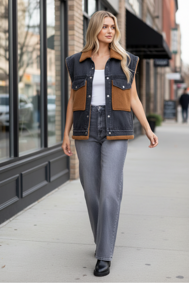 SLEEVELESS DENIM VEST JACKET-WBT11127XL