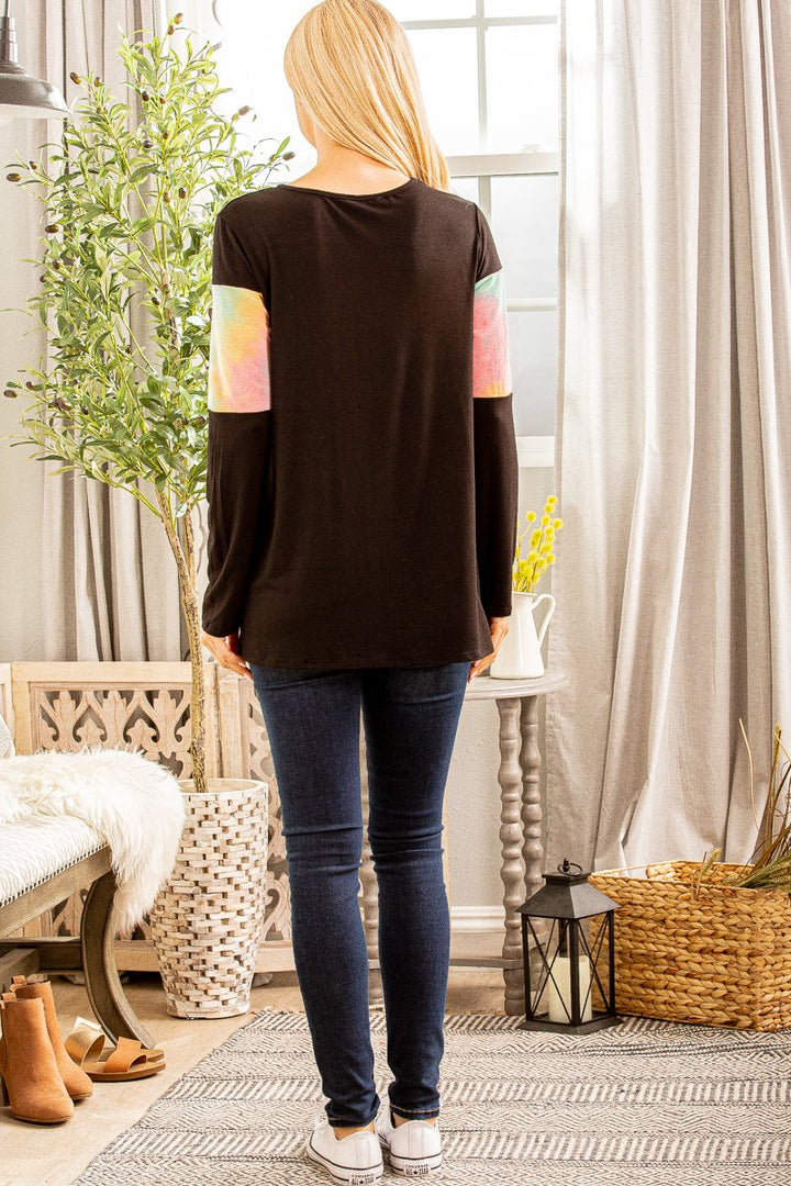 MULTI COLOR TIE DYE CONTRAST TOP  HMST1419-18