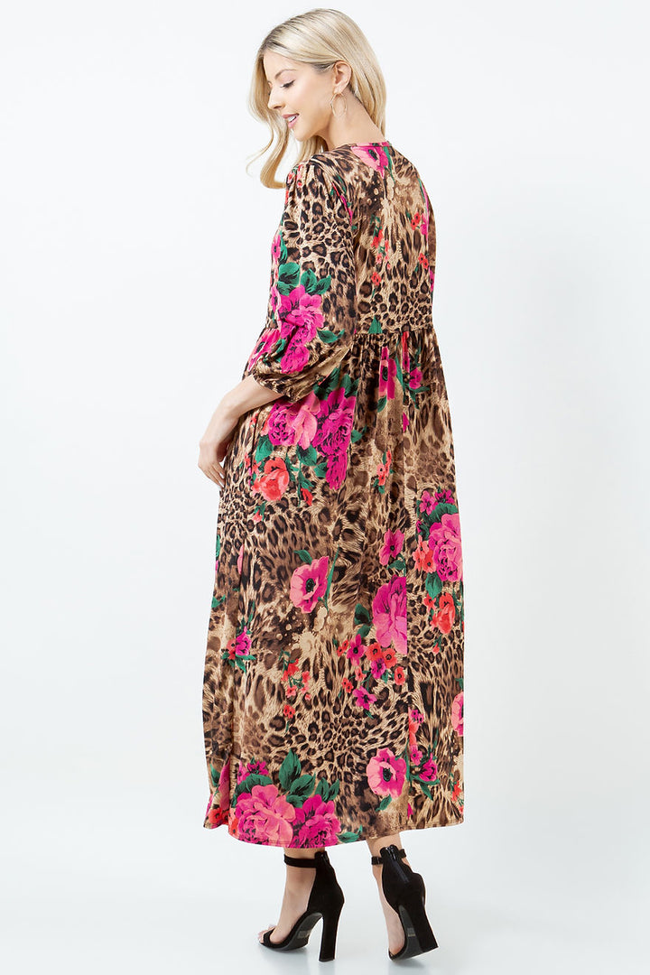 ANIMAL PRINT W/SIDE POCKETS PLUS SIZE MAXI DRESS