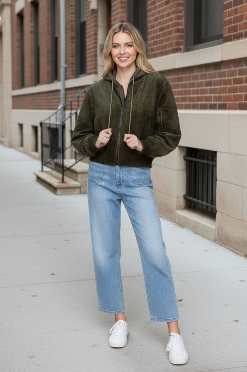 LONG SLEEVE FRONT ZIP-UP SOLID SUEDE JACKT-WBT11137XL