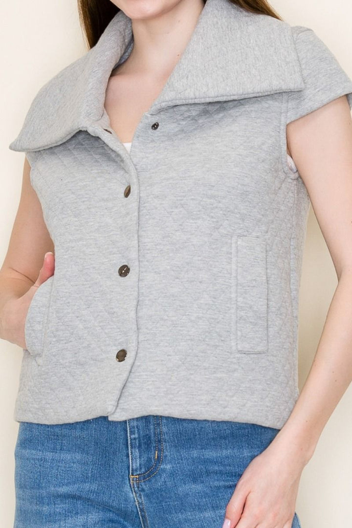 SLEEVELESS SOLID BUTTON DOWN VEST-WBT10365XL