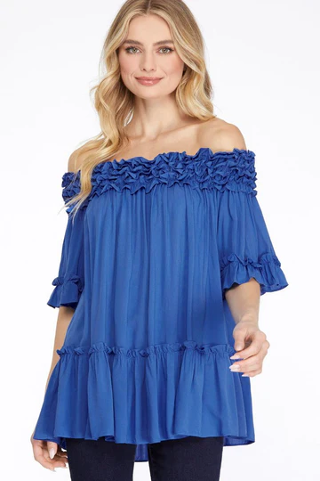 RUFFLED OFF SHOULDER TIERED TOP SKSY6273