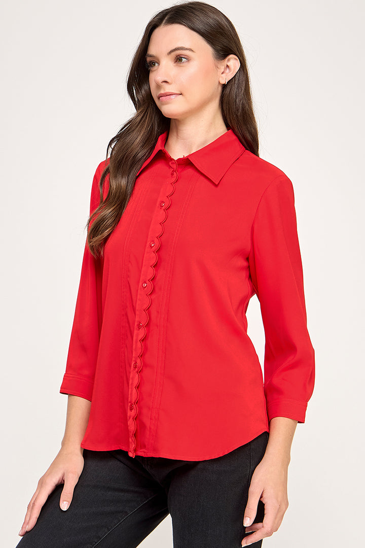 BUTTON DOWN 3/4TH SLEEVE BLOUSE