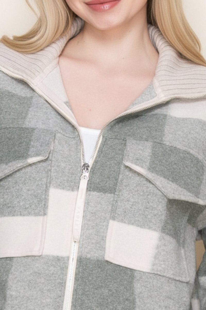 CHECKERED PRINT JACKET WITH FRONT ZIP-UP-WBT11280XL