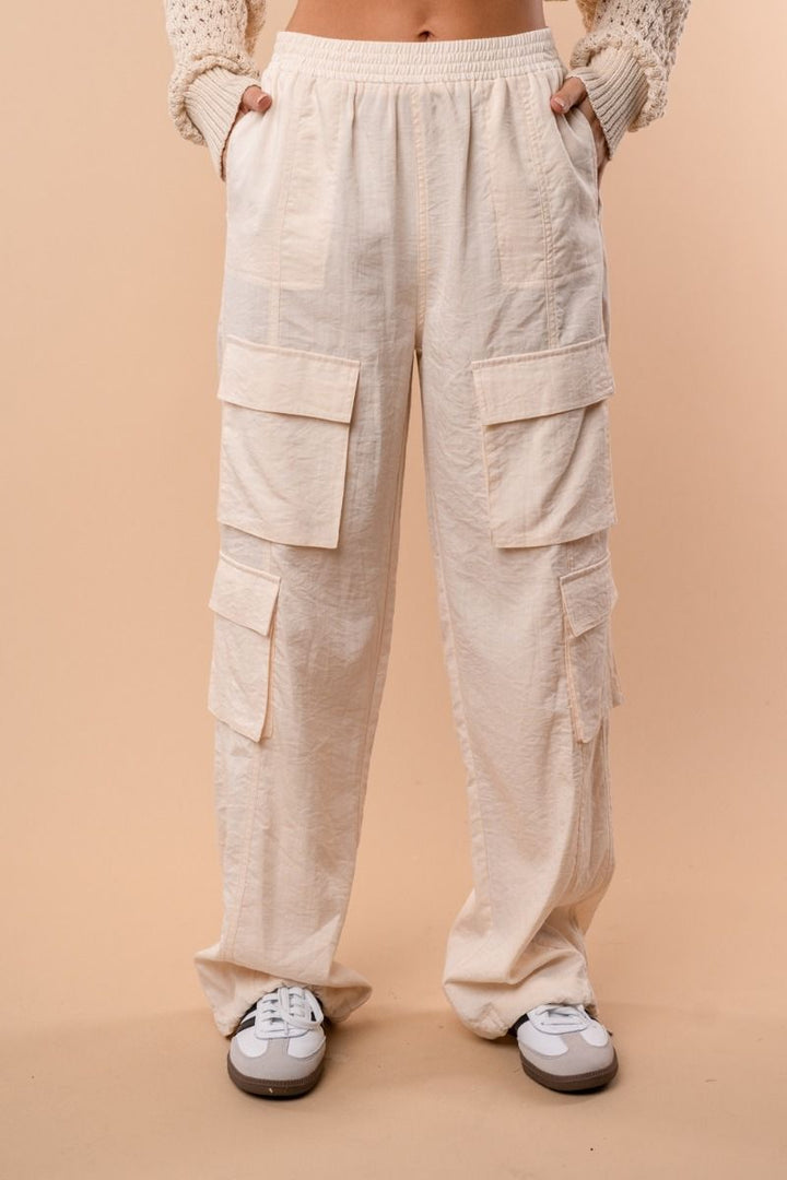 HIGH-WAISTED SOLID CARGO PANTS
