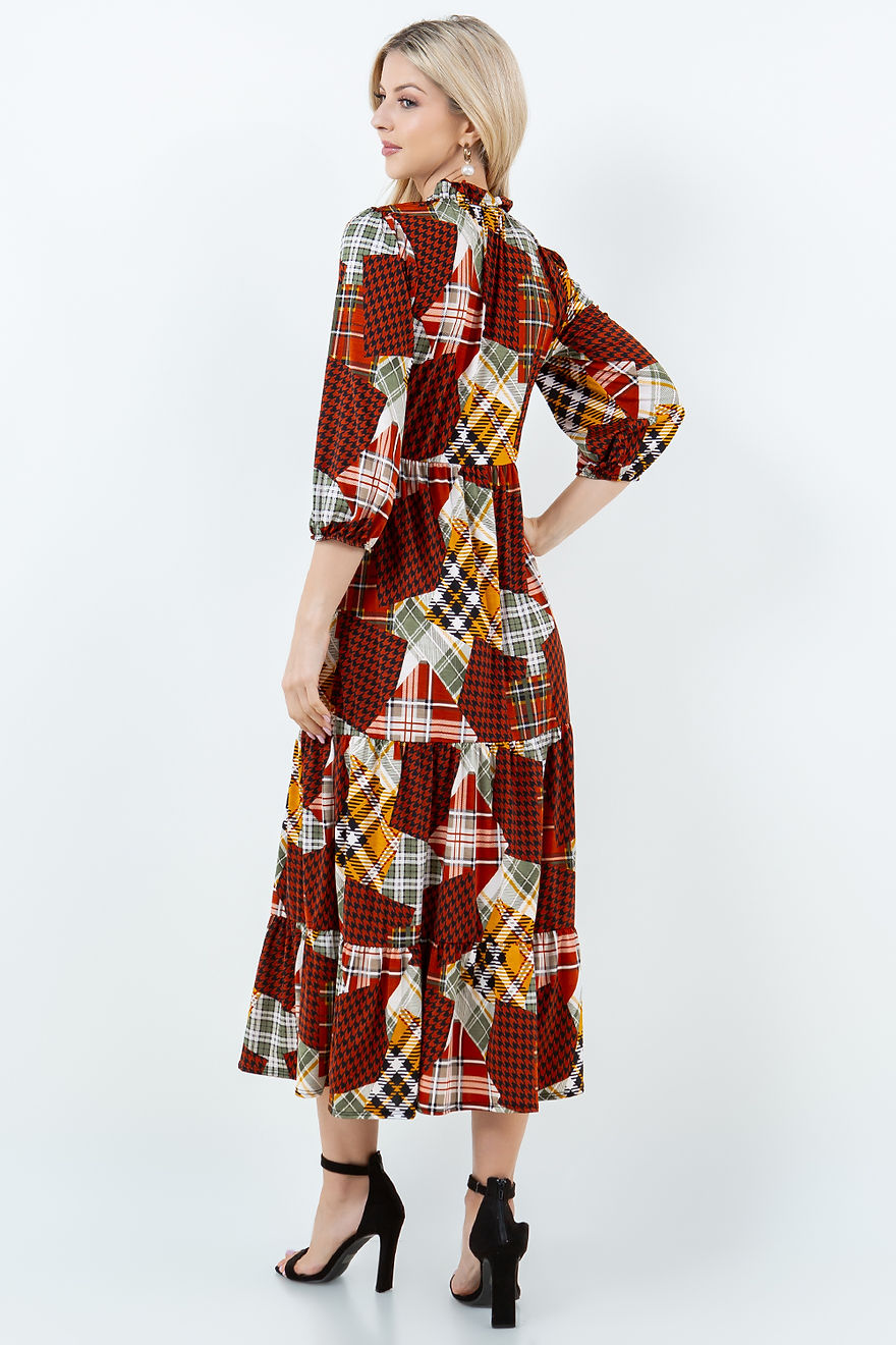 PLUS SIZE CREW NECK 3/4 SLEEVE MIDI DRESS-