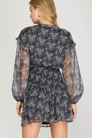 MOCHA RUFFLED DROP SHOULDER SMOCKED SKIRT MINI DRESS SKSS7383