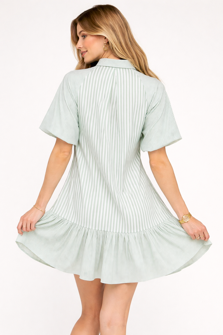 STRIPPED WOVEN MINI SHIRT DRESS-AVD51340