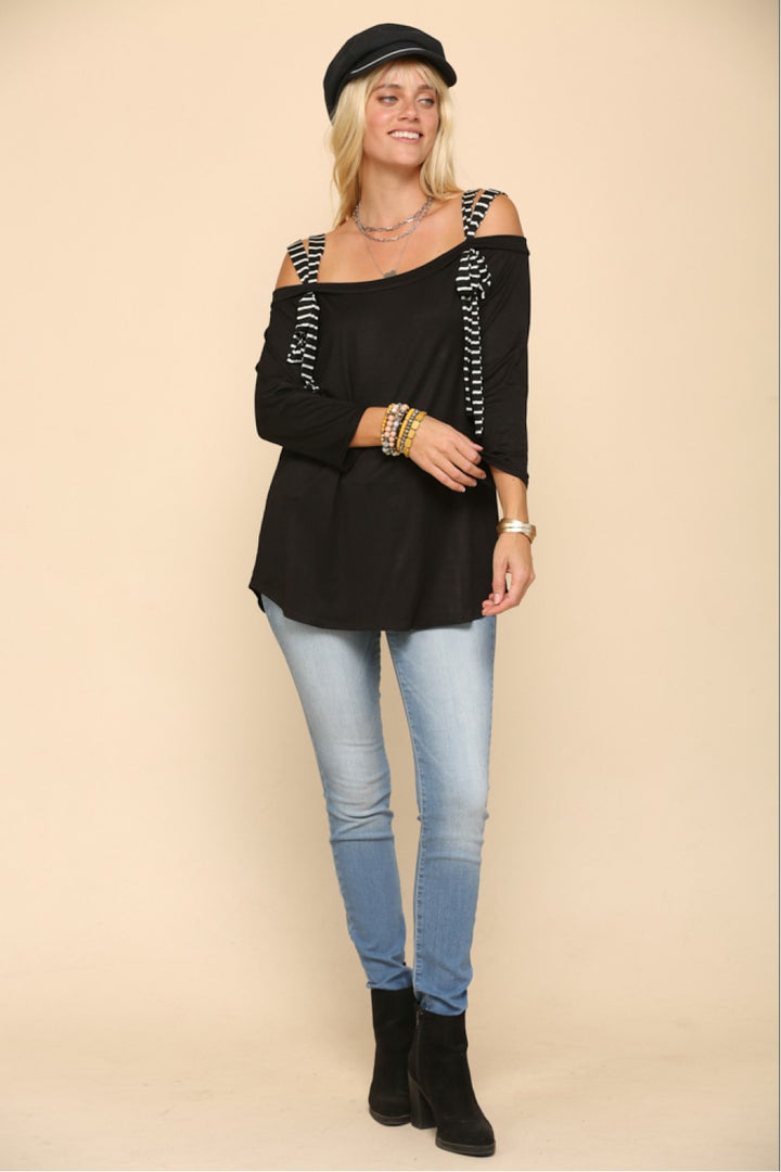 PLUS SIZE STRIPED TIE STRP OFF SHOLDER TOP-CLCT43750