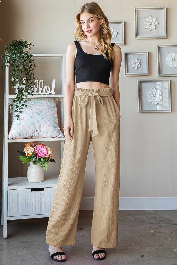 SOLID CASUAL PANTS WITH PAPERBAG WAISTBAND-HMEP6700-16