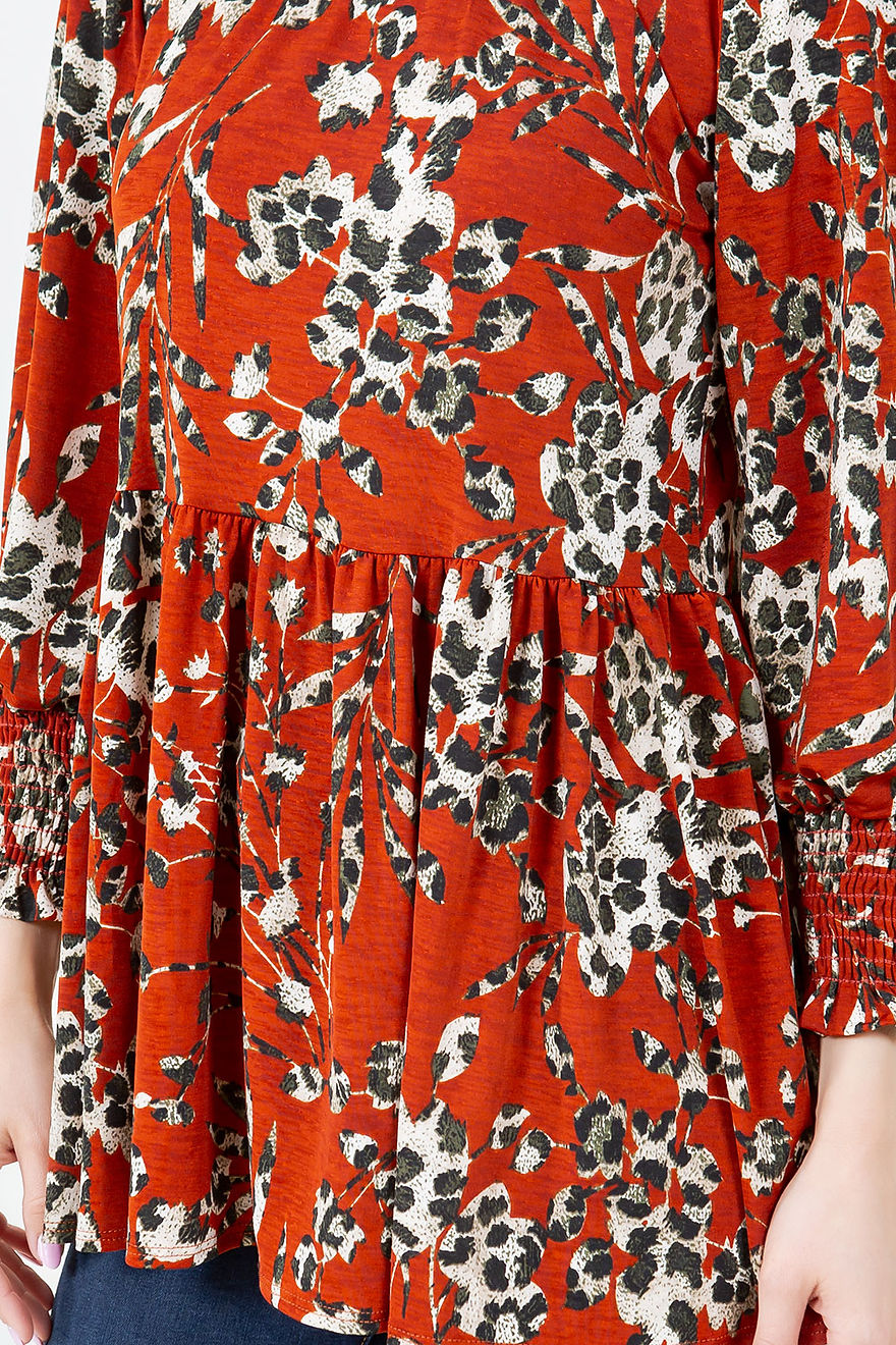 PLUS SIZE CREW NECK FLORAL TUNIC TOP