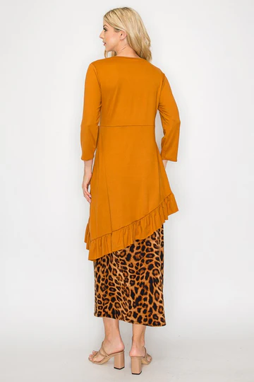 SAGE ASYMMETRICAL RUFFLED TUNIC TOP