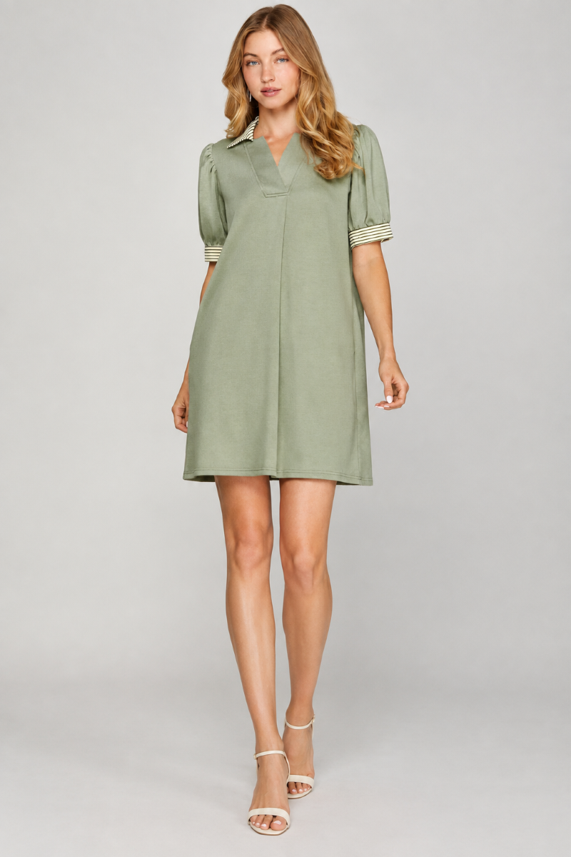 SHORT SLEEVE COLLARED MINI DRESS SKSY9057