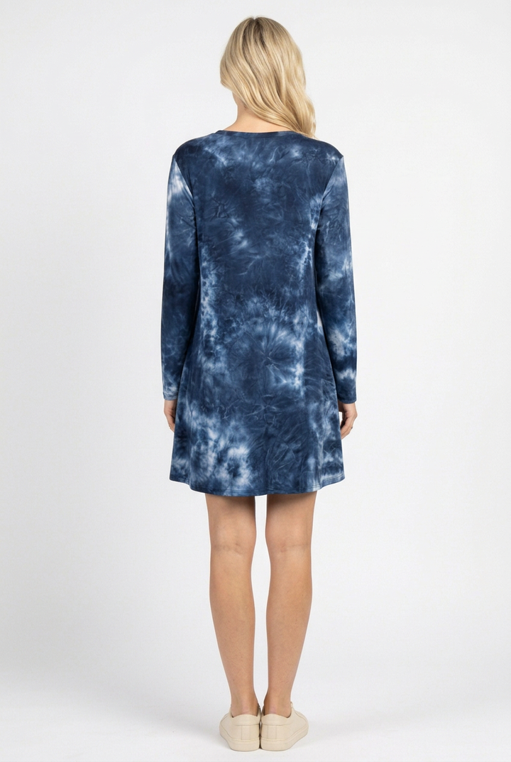 Navy tie-dye dress full-back studio view