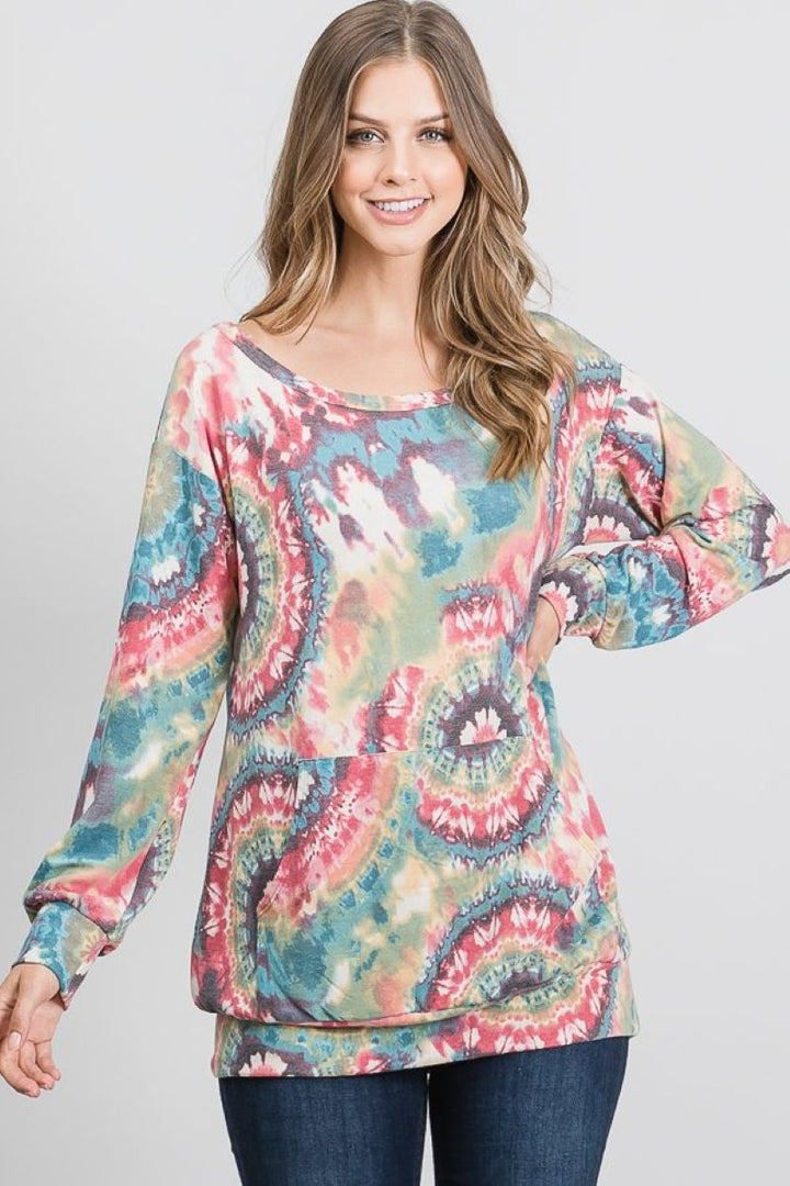 TEAL MULTI ONE SHOULDER DETAILED LONG SLEEVES PLUS SIZE TOP