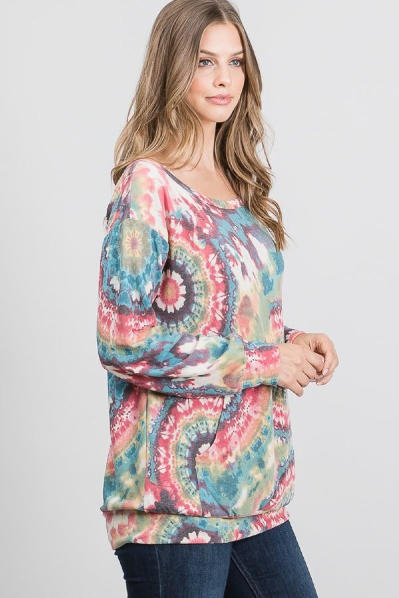 TEAL MULTI ONE SHOULDER DETAILED LONG SLEEVES PLUS SIZE TOP