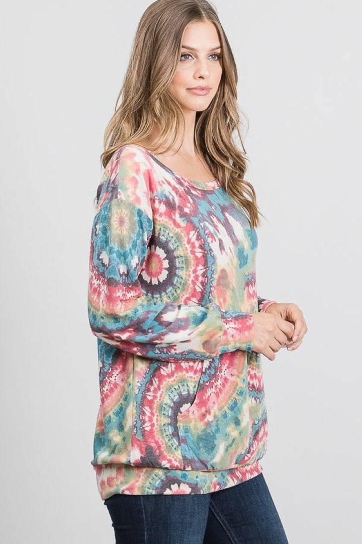 TEAL MULTI ONE SHOULDER DETAILED LONG SLEEVES PLUS SIZE TOP