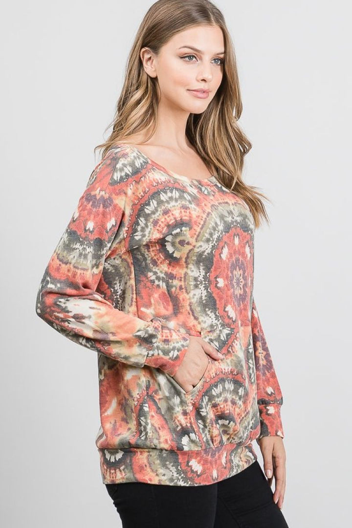 RUST MULTI ONE SHOULDER DETAILED LONG SLEEVES TOP