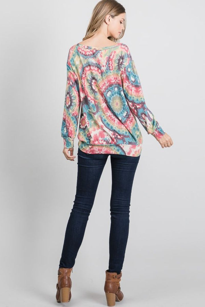 TEAL MULTI ONE SHOULDER DETAILED LONG SLEEVES PLUS SIZE TOP