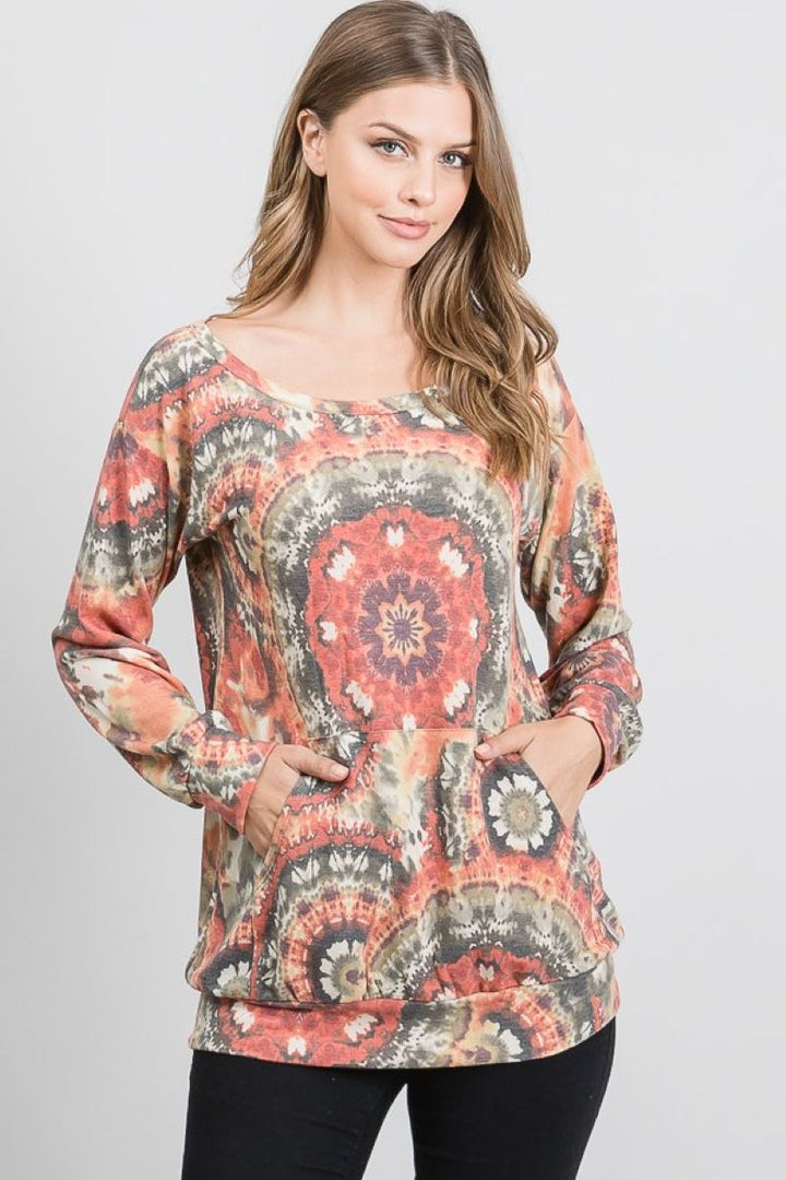 RUST MULTI ONE SHOULDER DETAILED LONG SLEEVES TOP
