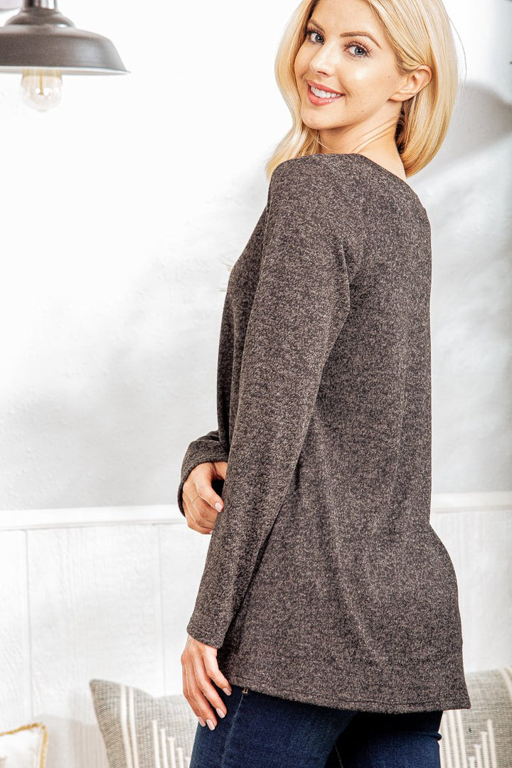 HEATER GREY LONG SLEEVES BAR DETAILED TOP HMST2101-15