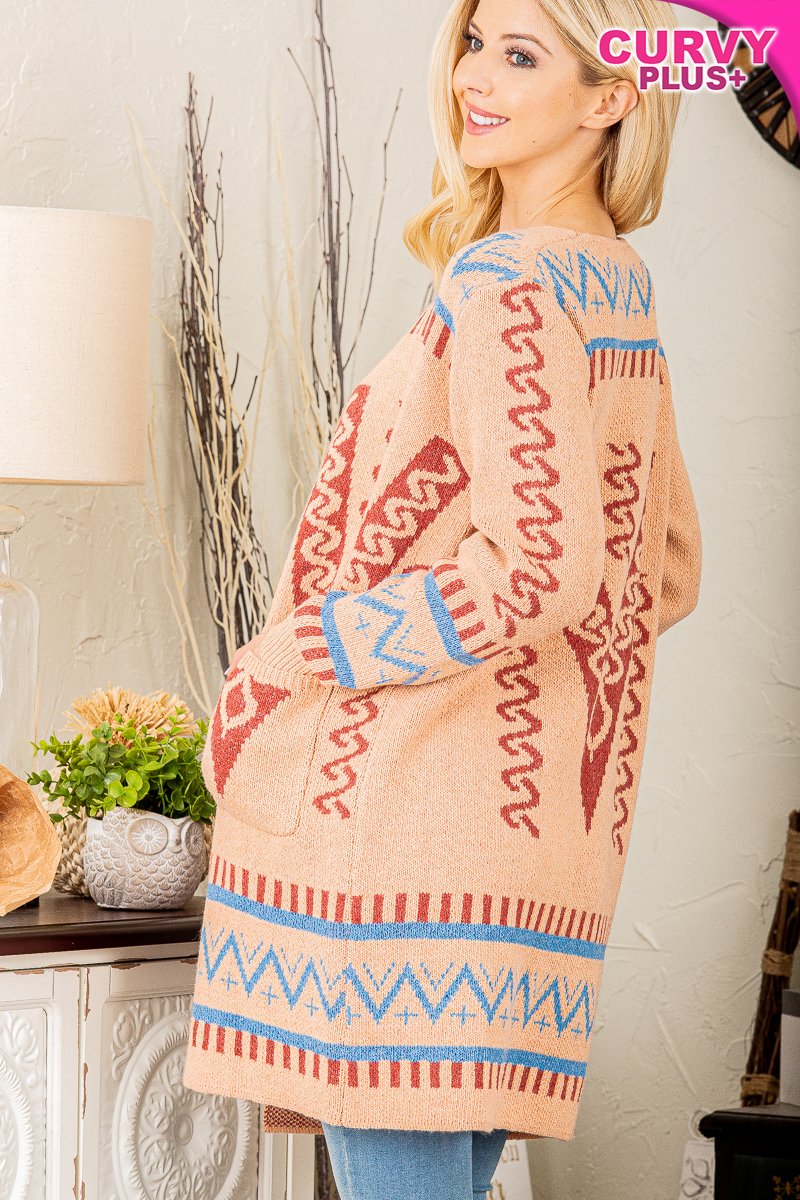 PEACH OPEN FRONT SIDE POCKET PLUS SIZE CARDIGAN HMWJ1010F-PLUS