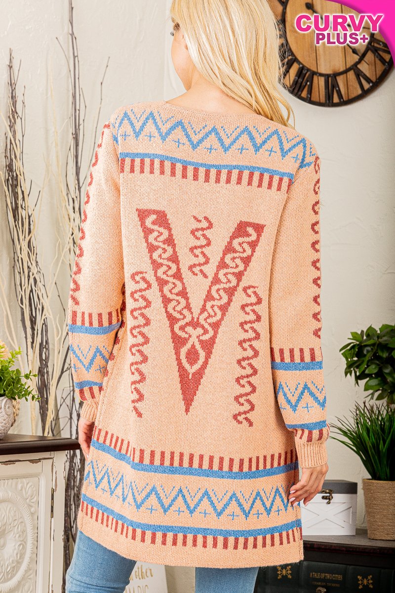 PEACH OPEN FRONT SIDE POCKET PLUS SIZE CARDIGAN HMWJ1010F-PLUS