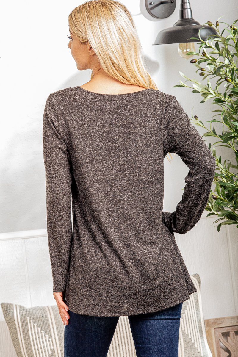 HEATER GREY LONG SLEEVES BAR DETAILED TOP HMST2101-15