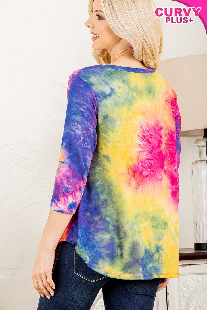 FUCHSIA MARBLE 3/4 SLEEVES BABYDOLL PLUS SIZE TOP