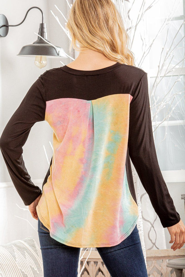 BLACK MULTICOLOR RINT CONTRAST W/ FRONT POCKET TOP