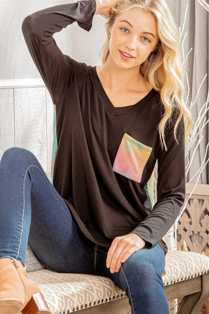 BLACK MULTICOLOR RINT CONTRAST W/ FRONT POCKET TOP