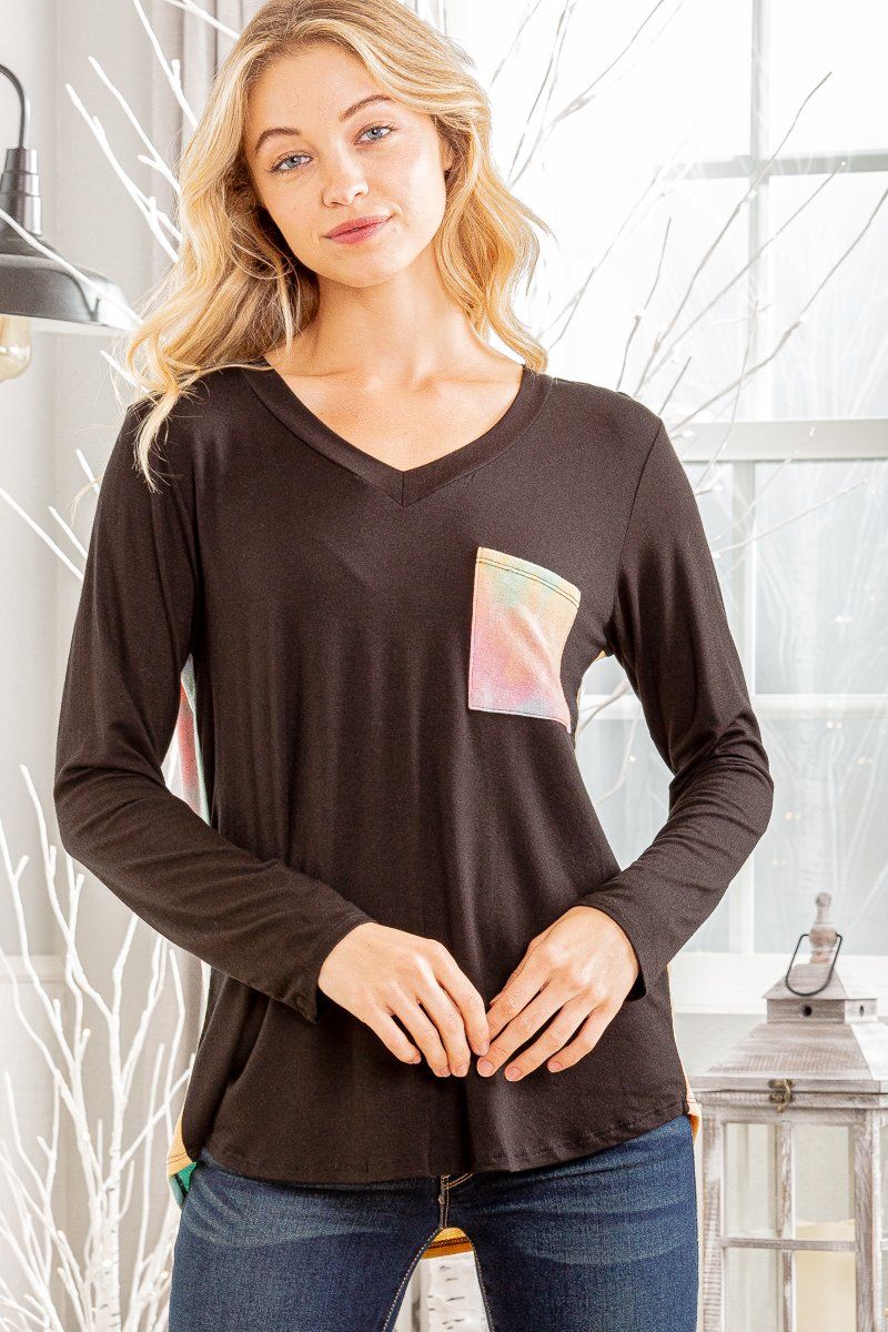 BLACK MULTICOLOR RINT CONTRAST W/ FRONT POCKET TOP