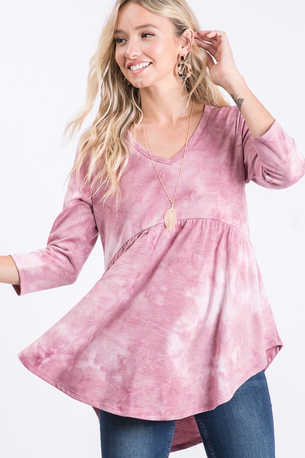 BURGUNDY MARBLE 3/4 SLEEVES BABYDOLL TOP