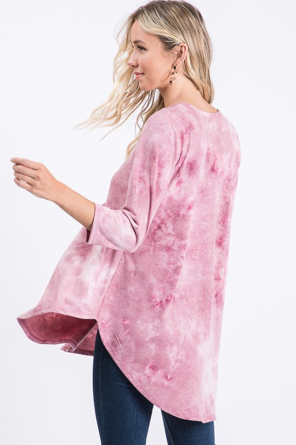 BURGUNDY MARBLE 3/4 SLEEVES BABYDOLL TOP