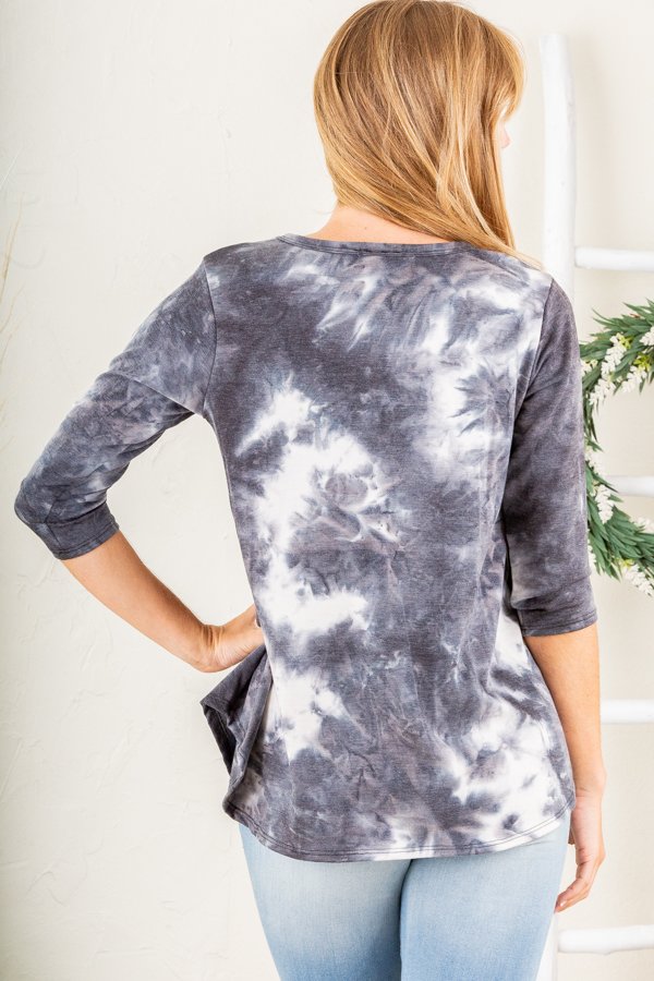 BLACK MARBLE 3/4 SLEEVES BABYDOLL TOP