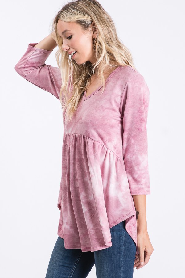 BURGUNDY MARBLE 3/4 SLEEVES BABYDOLL TOP