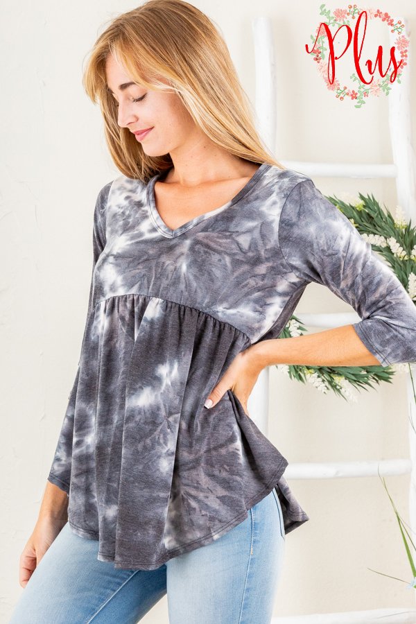 BLACK MARBLE BABYDOLL PLUS SIZE TOP ST1809-100