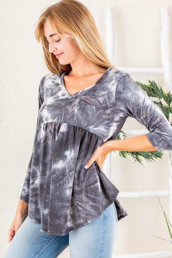 BLACK MARBLE BABYDOLL TOP ST1809-100