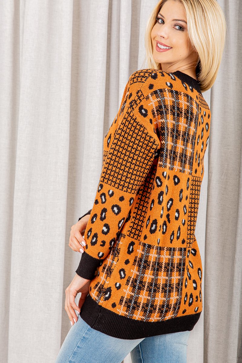 GINGER MULTI PRINT ROUND NECK LONG SLEEVES SWEATER HMWT1022L