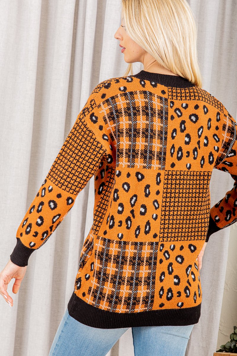 GINGER MULTI PRINT ROUND NECK LONG SLEEVES SWEATER HMWT1022L