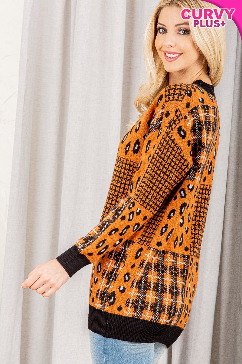 GINGER MULTI PRINT ROUND NECK LONG SLEEVES PLUS SIZE SWEATER HMWT1022L-PLUS