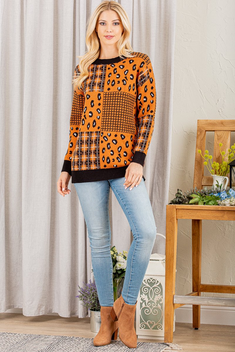 GINGER MULTI PRINT ROUND NECK LONG SLEEVES SWEATER HMWT1022L