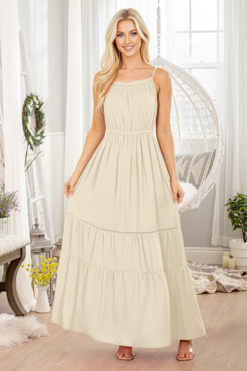 SQUARE NECK SOLID MAXI DRESS.