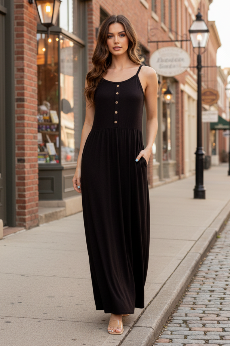 SLEEVELESS ROUND NECK SOLID MAXI DRESS HMSD1322S