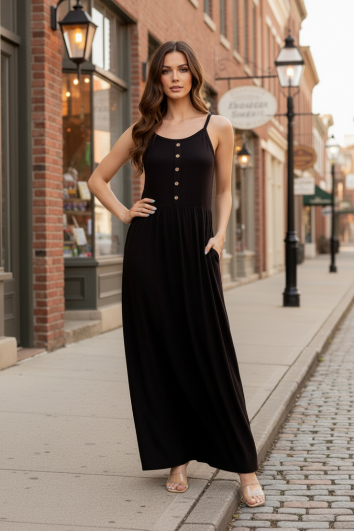 SLEEVELESS ROUND NECK SOLID MAXI DRESS HMSD1322S