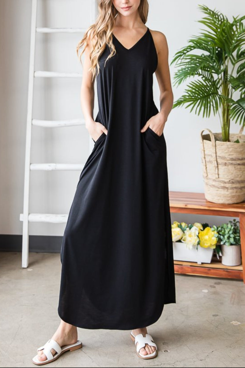 SLEEVELESS V NECK SOLID BULGARI MAXI DRESS HMSD1292