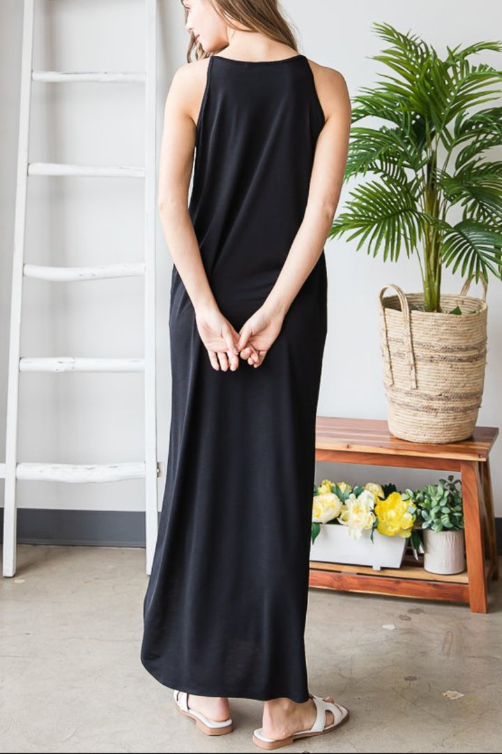 SLEEVELESS V NECK SOLID BULGARI MAXI DRESS HMSD1292