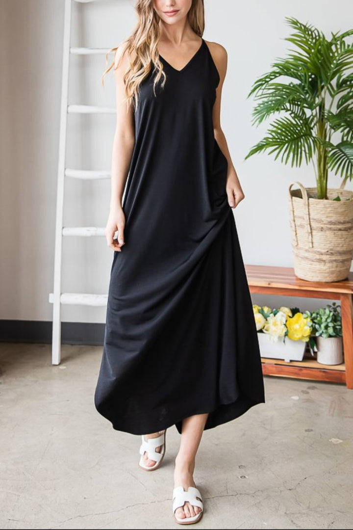 SLEEVELESS V NECK SOLID BULGARI MAXI DRESS HMSD1292